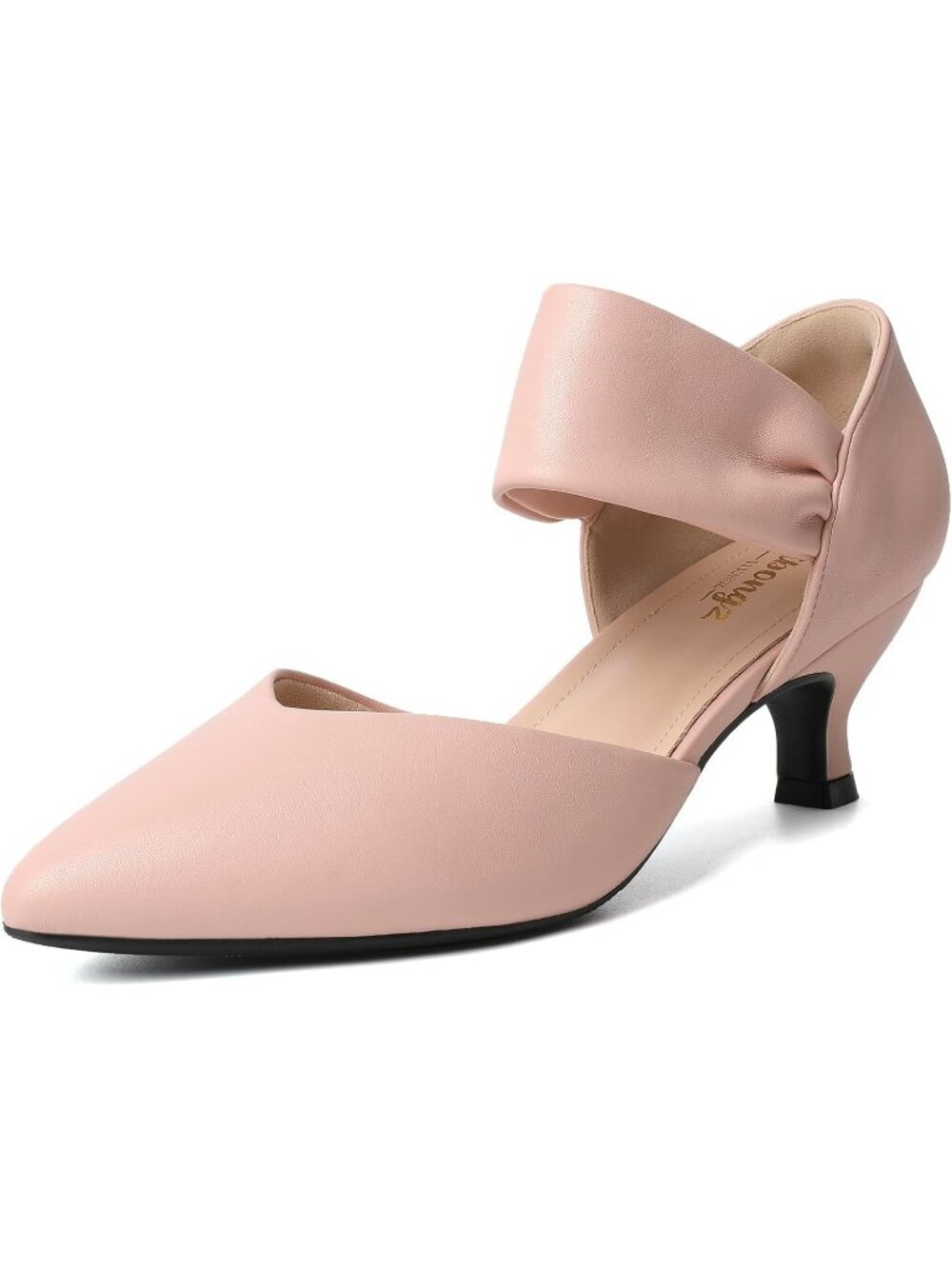 Women's Pink Pu Kitten Low Heel Pointed Toe Closed Comfortable Slip Shoes